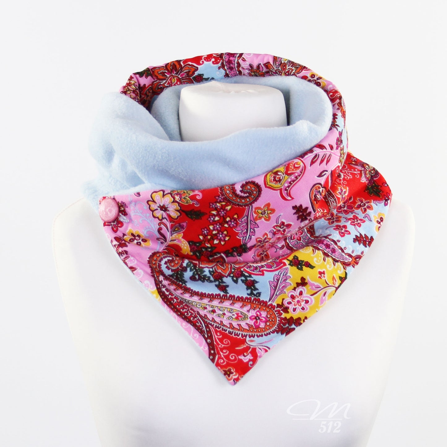 Warmes DRAPÉ Blüten-Paisley Hellblau-Rosé