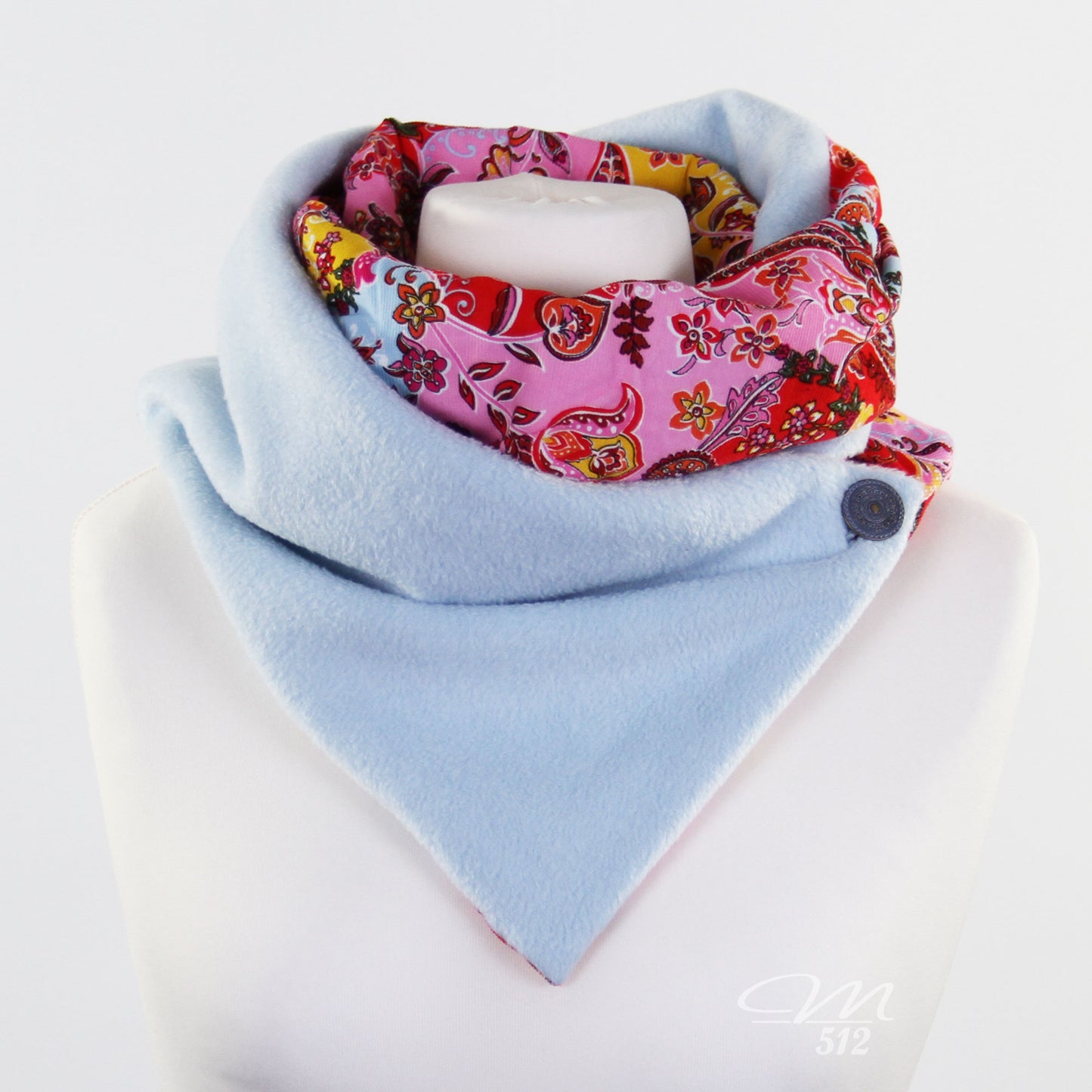 Warmes DRAPÉ Blüten-Paisley Hellblau-Rosé