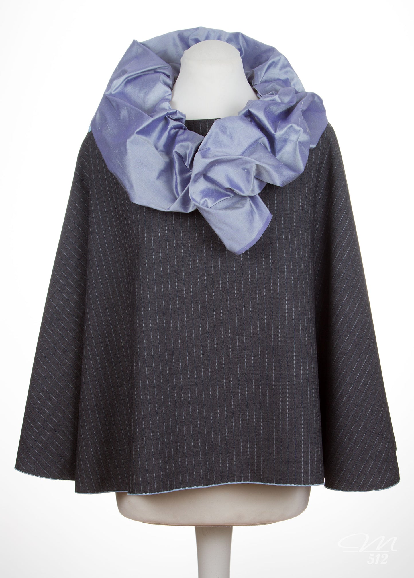 Cape + Collierschal Hellblau-Grau