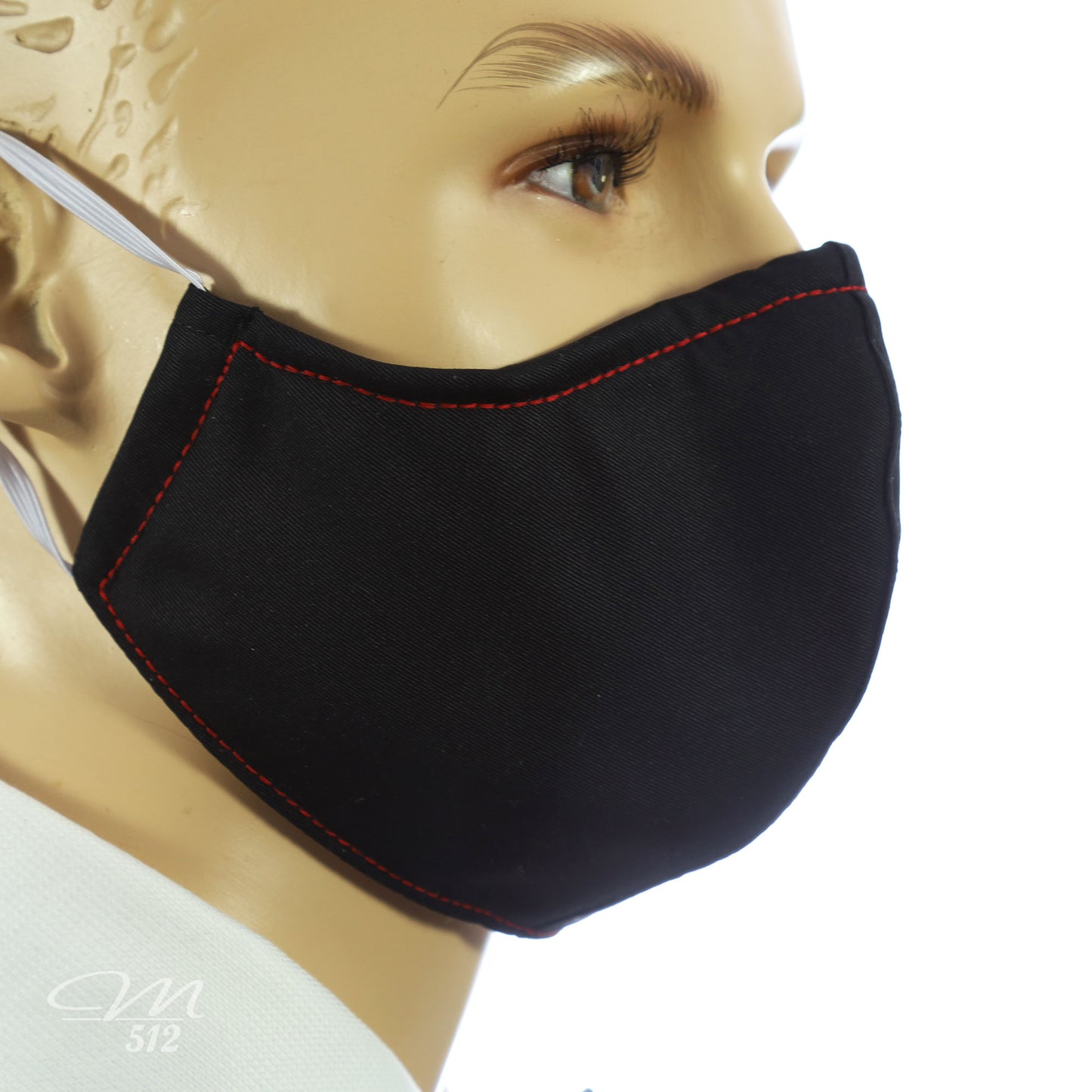 Mund-Nasen-Maske Modell C Schwarz mit roter Naht